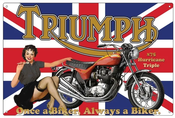 Triumph Motorcycle X75 Hurricane Triple Tin Sign Triumph Tin Sign 30x20 Cm 
Triumph Motorcycle X75 Hurricane Triple Tin Sign Triumph Tin Sign 30x20 Cm