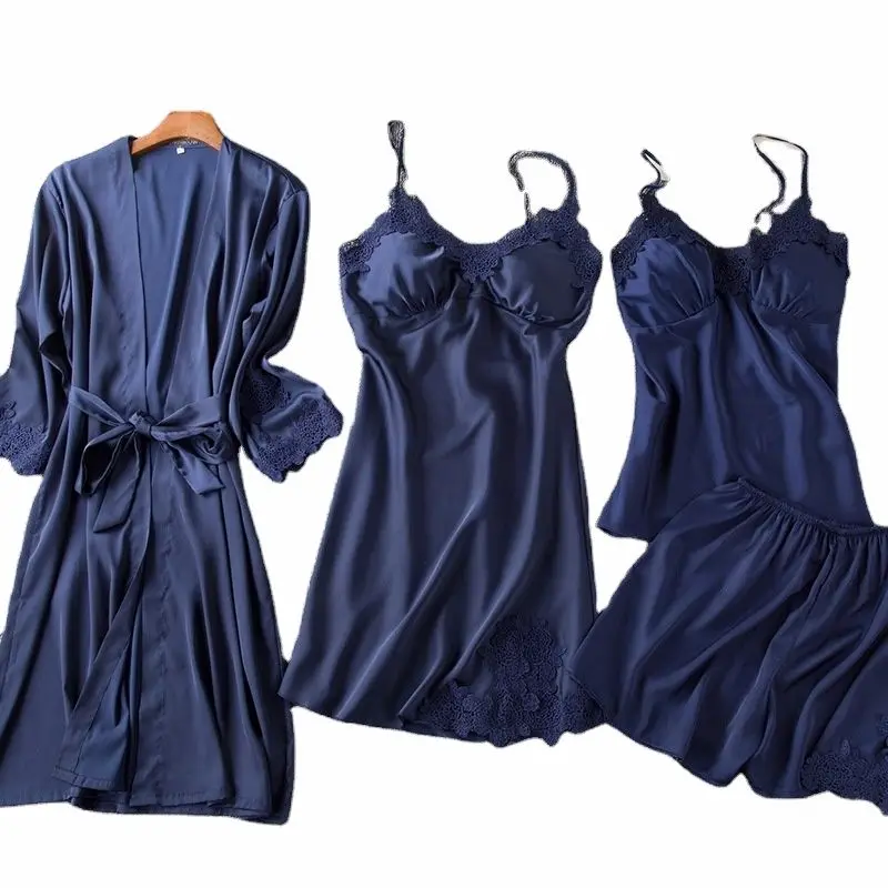 Ice Silk Sling Robe 4 Piece Ladies Home Dress With Breast Pad Women Summer Sexy Can Wear Nightdress Spring And Autumn Pajamas
Ice Silk Sling Robe 4 Piece Ladies Home Dress With Breast Pad Women Summer Sexy Can Wear Nightdress Spring And Autumn Pajamas