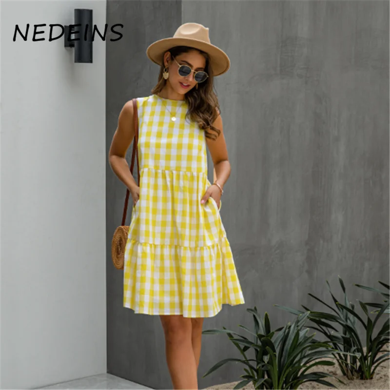 NEDEINS Summer Dress Women Print Plaid A-line Dress 2020 Casual 0 Neck Sleeveless Loose Dresses Fashion Party for Woman
NEDEINS Summer Dress Women Print Plaid A-line Dress 2020 Casual 0 Neck Sleeveless Loose Dresses Fashion Party for Woman