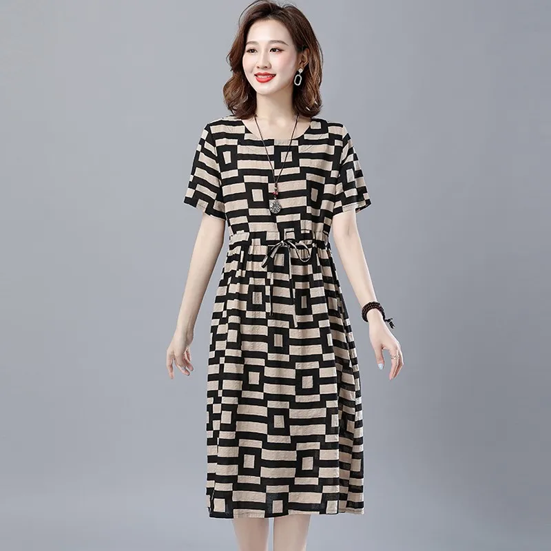 Women Summer Cotton Linen Casual Dress New 2021 Simple Style O-neck Print Loose Comfortable Ladies A-line Long Dress B084
Women Summer Cotton Linen Casual Dress New 2021 Simple Style O-neck Print Loose Comfortable Ladies A-line Long Dress B084