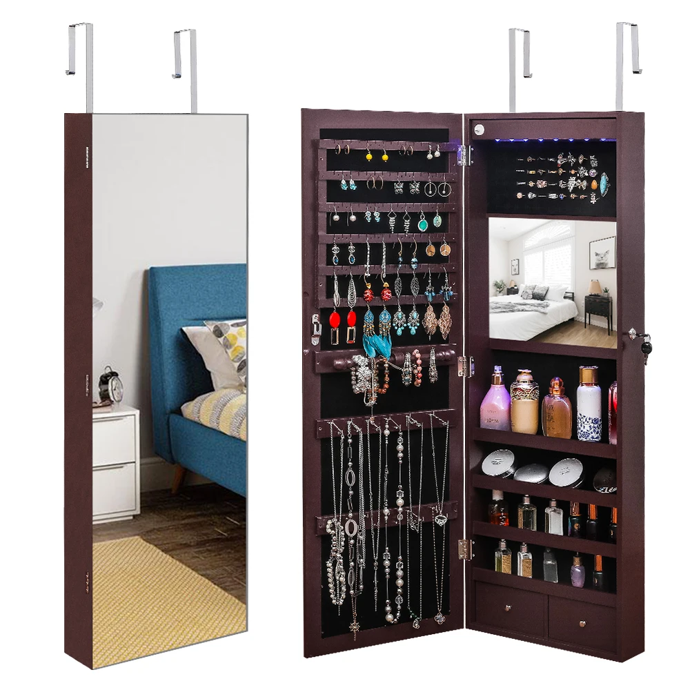 Full Mirror Wooden Wall Mounted 4-Layer Shelf 2 Drawers With Inner Mirror 8 Blue Led Light Jewelry Storage Mirror Cabinet
Full Mirror Wooden Wall Mounted 4-Layer Shelf 2 Drawers With Inner Mirror 8 Blue Led Light Jewelry Storage Mirror Cabinet