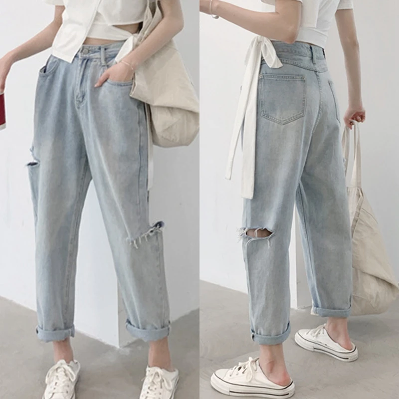 Women'S Straight High Waist Falling Hole Denim Wide Leg Pants Trousers Blue
Women'S Straight High Waist Falling Hole Denim Wide Leg Pants Trousers Blue