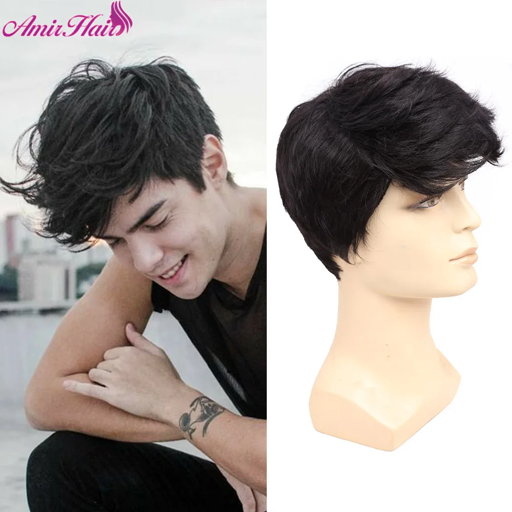 

Amir Men Wigs Natura Brown Short Straight Synthetic Hair Wig Black Natural Daily Wig for Young Boy