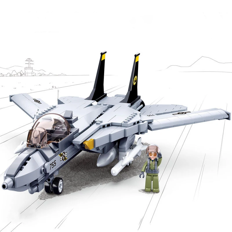 Военный самолет F14D истребитель Tie F-14 Орел строительные блоки WW2 солдат Кирпичи