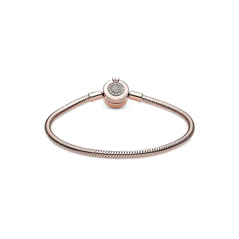 New 925 Sterling Silver Bracelets Moments Rose Gold Crown O Snake Chain Bracelet Fit Original European Charms Women DIY Jewelry
New 925 Sterling Silver Bracelets Moments Rose Gold Crown O Snake Chain Bracelet Fit Original European Charms Women DIY Jewelry