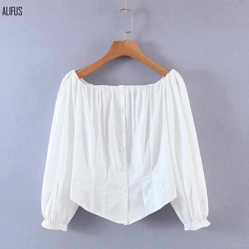 2020 autumn new style European and American retro style word collar lantern sleeve single-breasted irregular blouse women
2020 autumn new style European and American retro style word collar lantern sleeve single-breasted irregular blouse women
