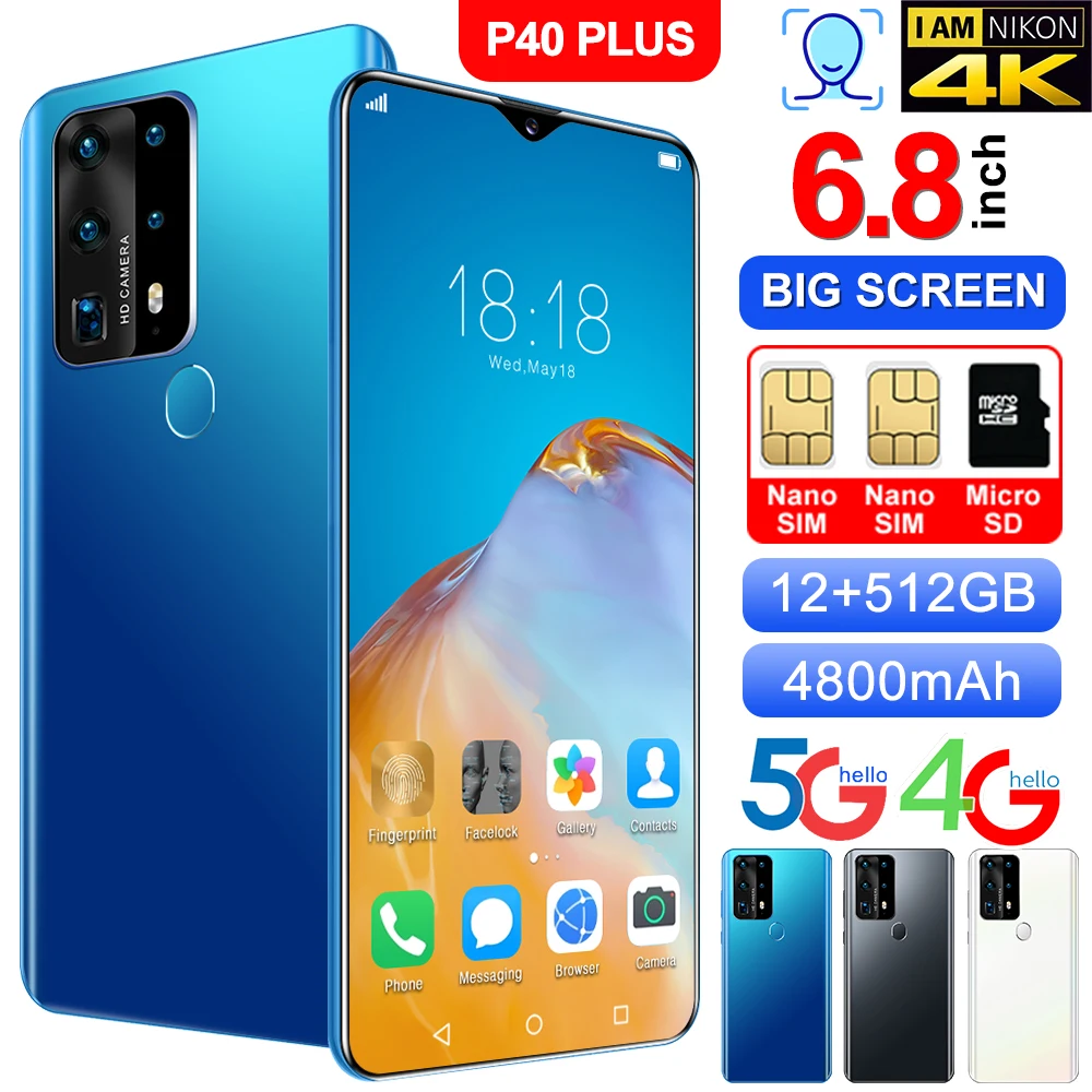 Hot Sale P40 Plus 6.8 Inch Fingerprint Face ID 18+32MP 5G LTE Bands Smart Phone Dual SIM 16+512GB 4800mAh Mobilephone MTK6889
Hot Sale P40 Plus 6.8 Inch Fingerprint Face ID 18+32MP 5G LTE Bands Smart Phone Dual SIM 16+512GB 4800mAh Mobilephone MTK6889