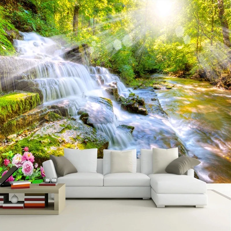 

Custom 3D Wall Mural Waterfall Mountain Forest Scenery Photo Wallpaper Living Room TV Sofa Study Home Decor Waterproof Stickers