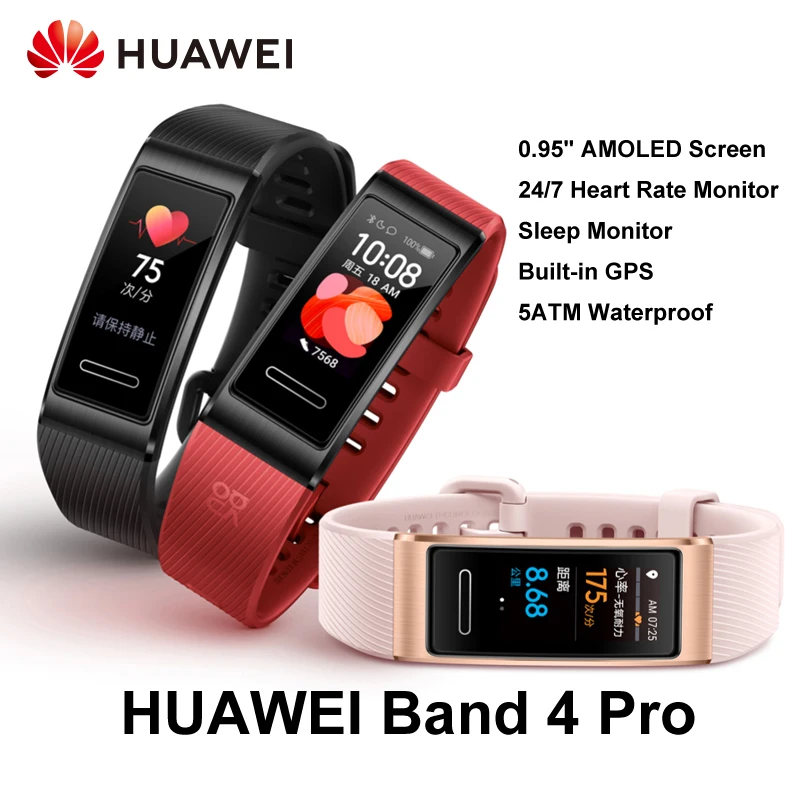 

Глобальная версия браслете HUAWEI Band 4 Pro Смарт ActivitiesTracker AMOLED с сенсорным экраном сердечного ритма монитор сна GPS 5ATM из водонепроницаемого матер...