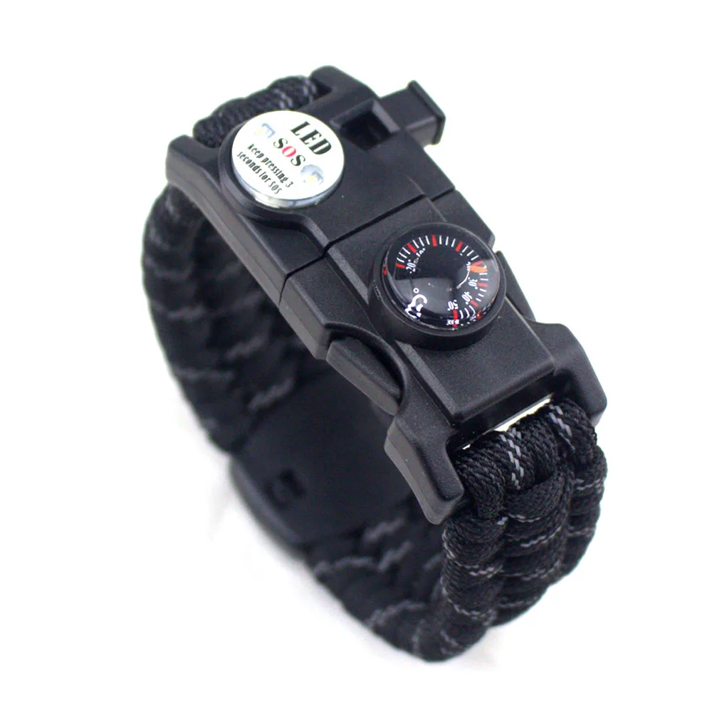 Outdoor Multi-functional Survival Self-Help LED Lights SOS Bracelet Umbrella Rope Thermometer Removable compass Bracelet
Outdoor Multi-functional Survival Self-Help LED Lights SOS Bracelet Umbrella Rope Thermometer Removable compass Bracelet