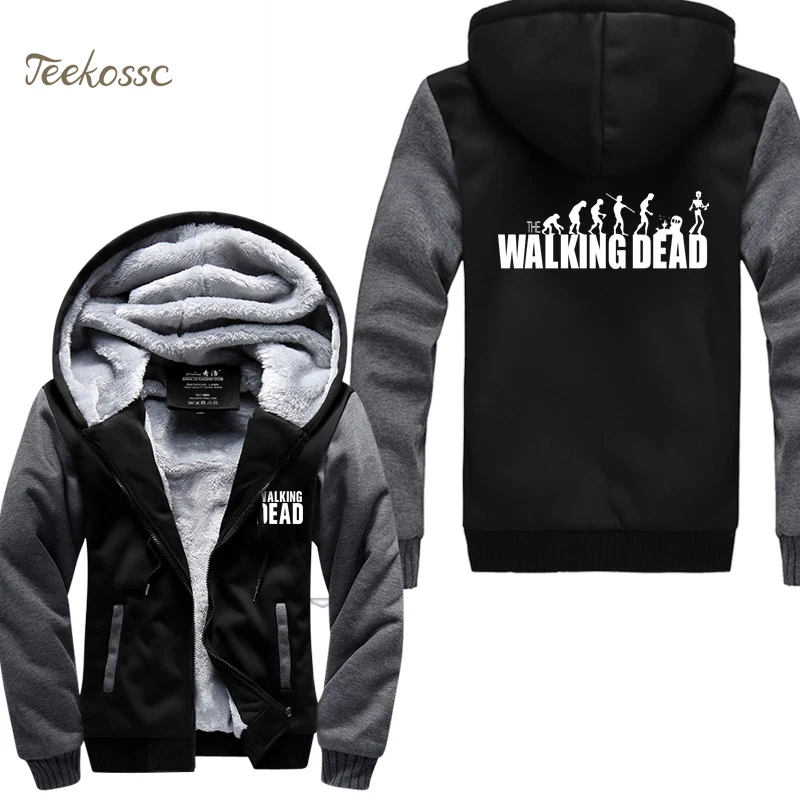 Мужская толстовка с капюшоном The Walking Dead теплая флисовая на молнии модная