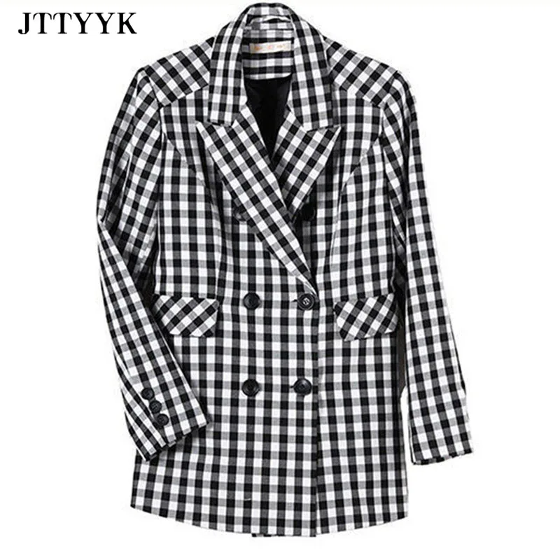 Double Breasted Blazer Oversize Female Office Suit Casual Plaid Blazer Jacket Ladies Elegant Coat Women's Spring Short Jacket
Double Breasted Blazer Oversize Female Office Suit Casual Plaid Blazer Jacket Ladies Elegant Coat Women's Spring Short Jacket