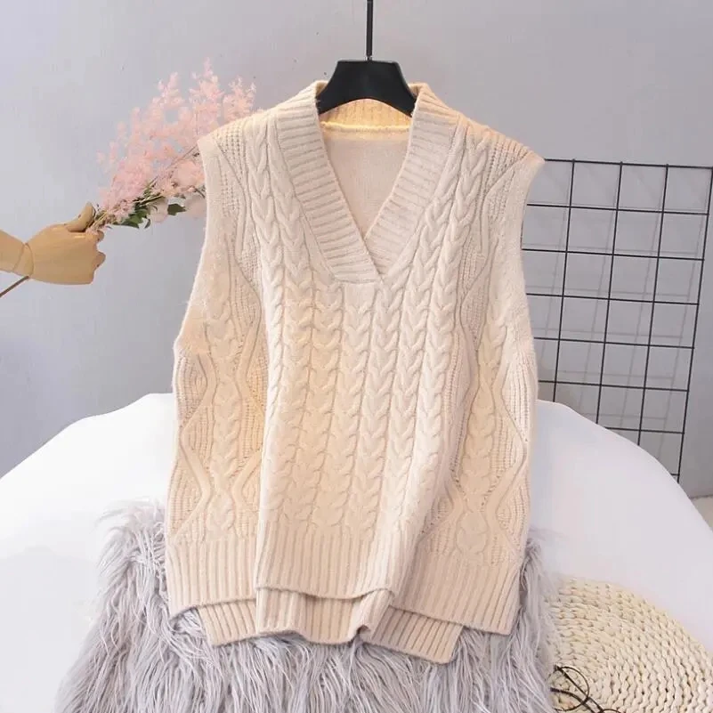 Sweater vest women's knitted pullover spring and autumn loose new versatile lazy sleeveless vest P3 580 
Sweater vest women's knitted pullover spring and autumn loose new versatile lazy sleeveless vest P3 580