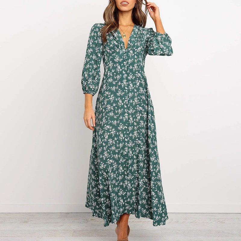 Chiffon Long Dress woman Floral Print Lantern Sleeve A-line Maxi Vestidos Autumn Elegant Vintage V Neck Dresses for women 2021
Chiffon Long Dress woman Floral Print Lantern Sleeve A-line Maxi Vestidos Autumn Elegant Vintage V Neck Dresses for women 2021
