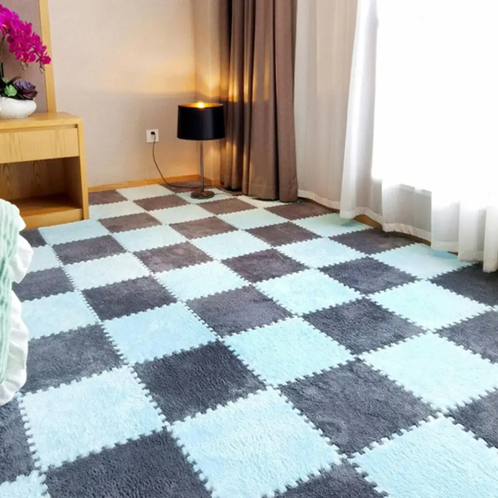 

10Pcs/Set Puzzle Carpet Shaggy Easy Installation Square Fluffy Carpet Tiles Plush Area Rug for Parlor