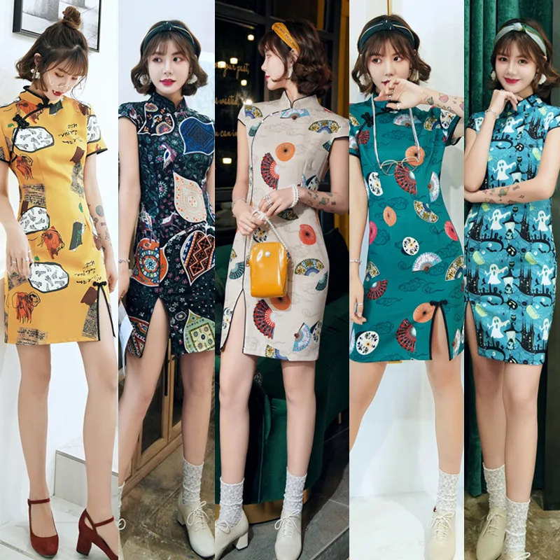 Sexy Print Women Short Slim Cheongsam Side Split Chinese Traditional Dress Plus Size Rayon Qipao Vestidos
Sexy Print Women Short Slim Cheongsam Side Split Chinese Traditional Dress Plus Size Rayon Qipao Vestidos