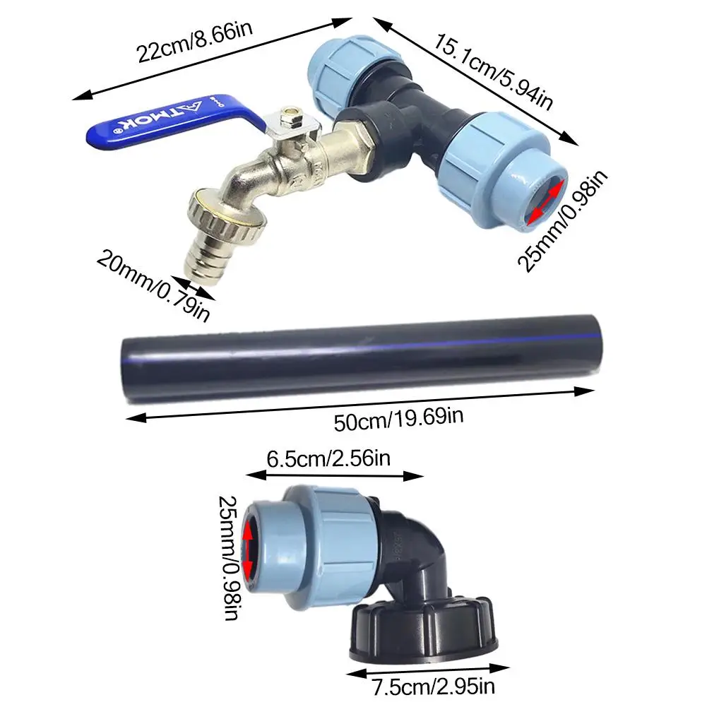 IBC Tank Tap Adapter Polyethylene IBC Tank Thread Faucet With 1 Tube And 2 Curved Connectors Drain Adapter Connector Suit
IBC Tank Tap Adapter Polyethylene IBC Tank Thread Faucet With 1 Tube And 2 Curved Connectors Drain Adapter Connector Suit