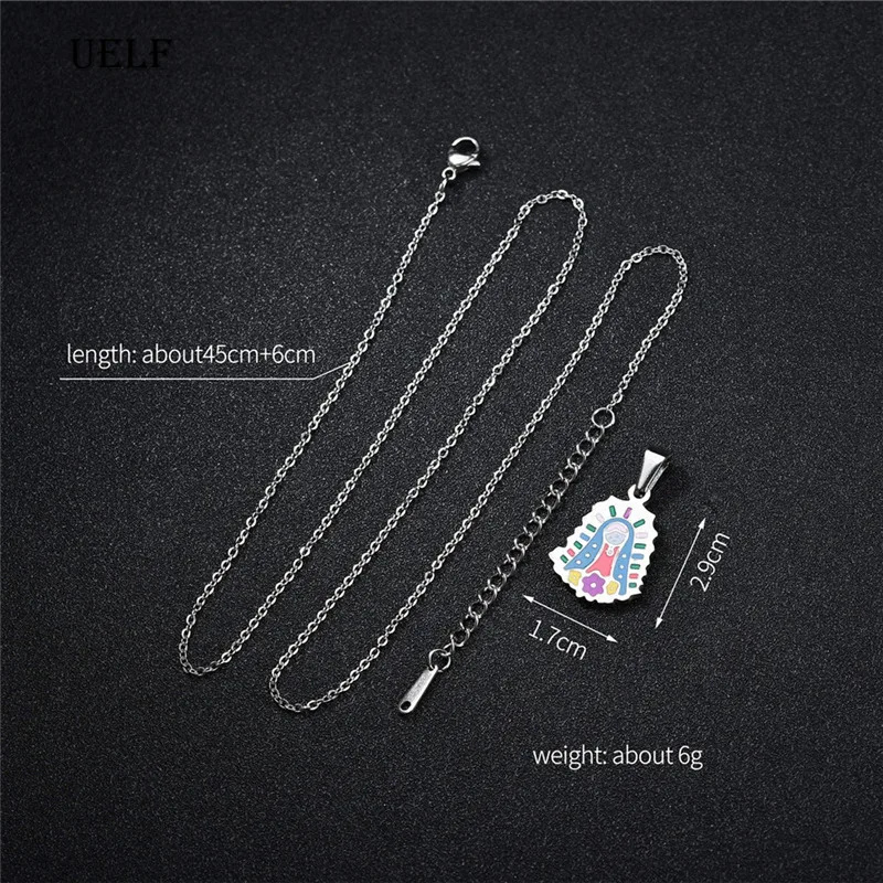 UELF Cute Enamel Maria Pendant Necklace Cartoon Style Catholic Religious Christian Colorful Jewelry For Women Gift | Украшения и