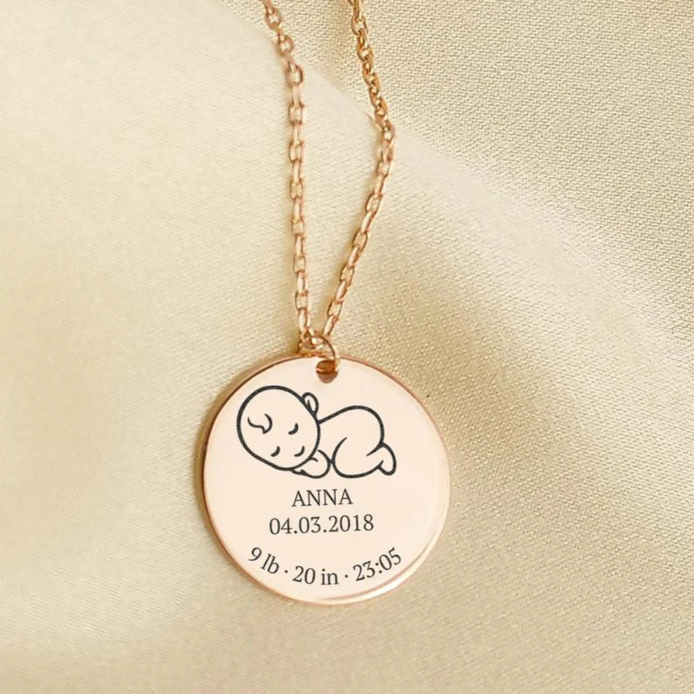 Fils Round Pendant Necklace Personalized Baby Name Customized Jewelry Collars Carving Baby Birth Data Gift For Mom
Fils Round Pendant Necklace Personalized Baby Name Customized Jewelry Collars Carving Baby Birth Data Gift For Mom