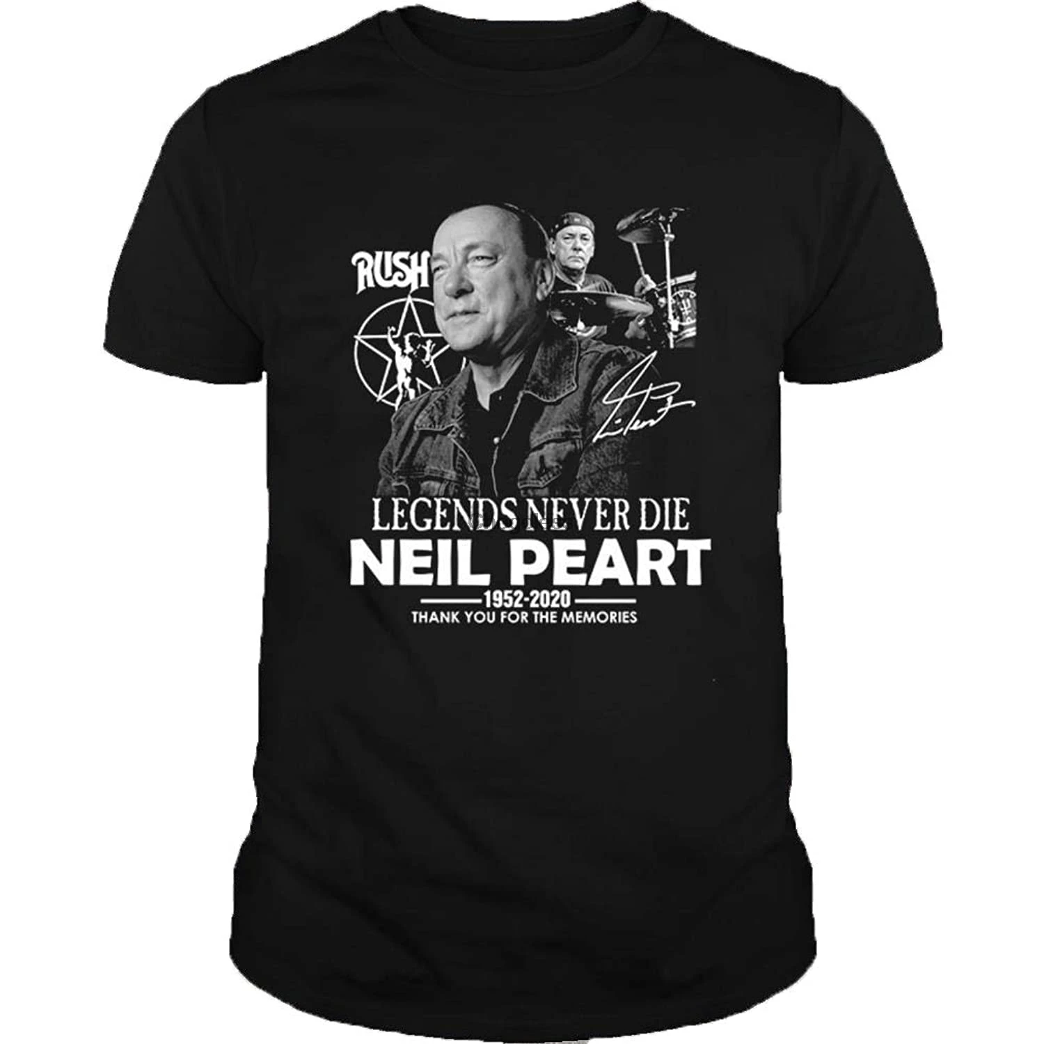 Camiseta negra Legends Never Die Neil Peart 19522020 gracias por los recuerdos