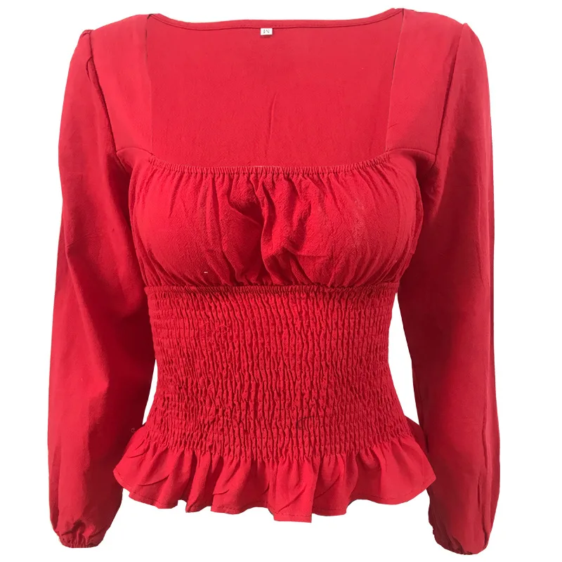 2021 Women's Summer Beach Women Slim Long Sleeve T-Shirts Formal Tops Holiday Pleated Waist Hem Ruffles Square Collar Clothes
2021 Women's Summer Beach Women Slim Long Sleeve T-Shirts Formal Tops Holiday Pleated Waist Hem Ruffles Square Collar Clothes