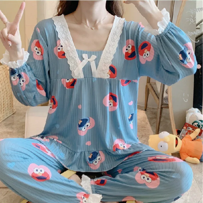 Women Pajama Sets Leisure Pijama Sleepwear Lady Long Sleeve Spring Nightwear Female 2 Pieces Cute Homewear 
Women Pajama Sets Leisure Pijama Sleepwear Lady Long Sleeve Spring Nightwear Female 2 Pieces Cute Homewear