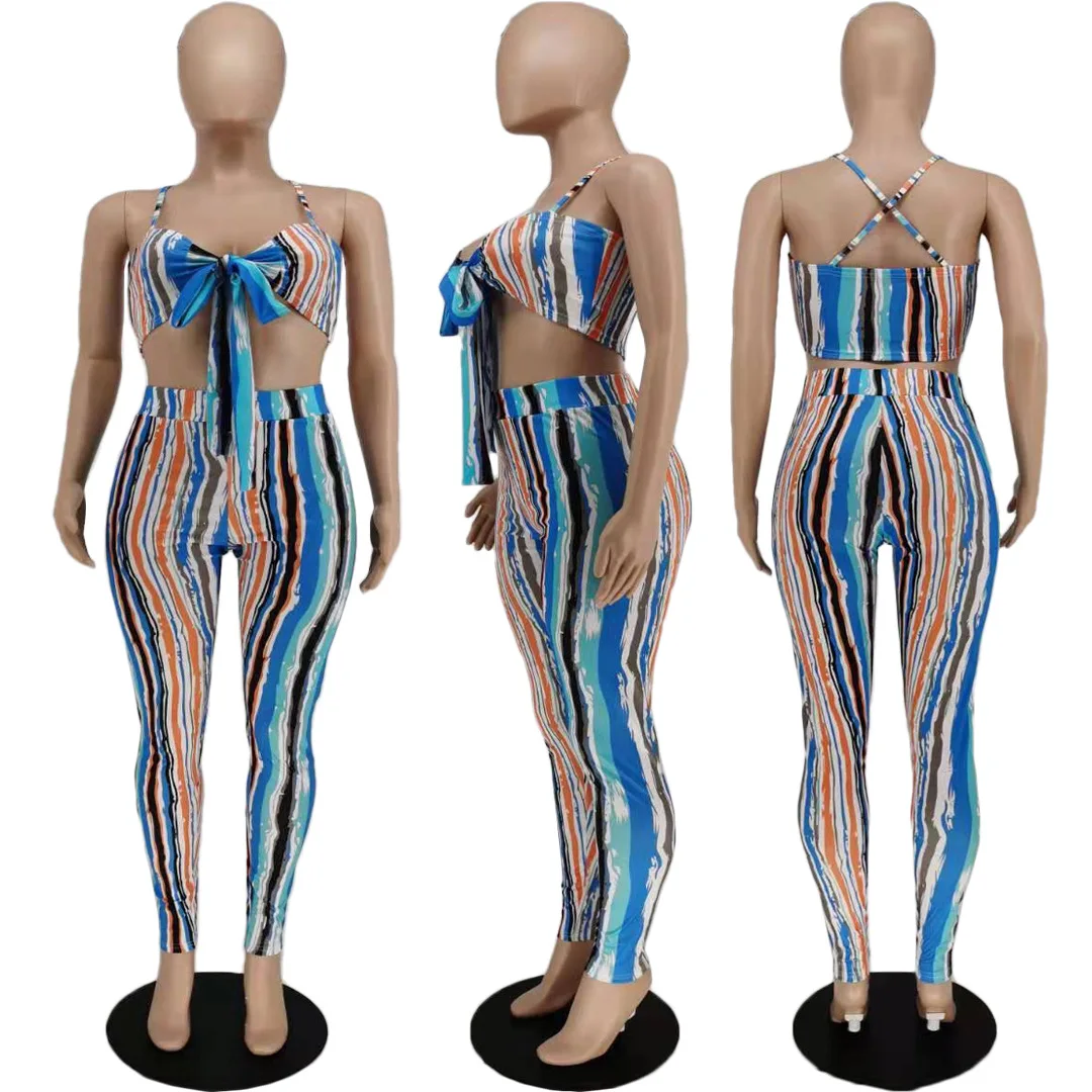 Fashion Striped Print Women Outfits 2021 Summer Halter Neck Sleeveless Lace Up Tops Skinny Pencil Bodycon Pants Nightclub S-2XL 
Fashion Striped Print Women Outfits 2021 Summer Halter Neck Sleeveless Lace Up Tops Skinny Pencil Bodycon Pants Nightclub S-2XL