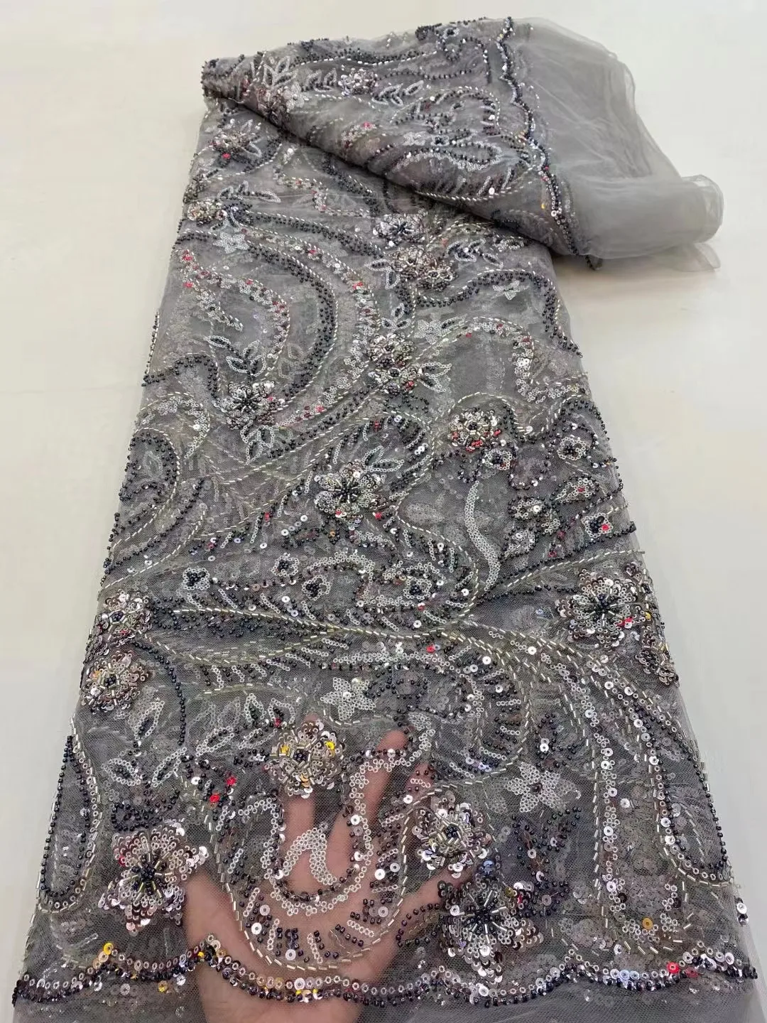 African Lace Fabric 2021 High Quality Lace Sequins French Net Lace Tulle Mesh Fabrics Grey Lace beads Wedding Fabrics
African Lace Fabric 2021 High Quality Lace Sequins French Net Lace Tulle Mesh Fabrics Grey Lace beads Wedding Fabrics