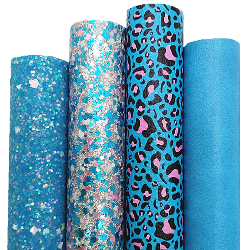 Blue Chunky Glitter Leather Leopard Printed Synthetic Leather Vinyl Leather Sheets Waxy Faux Fabric For Bows DIY 21x29CM Q706 
Blue Chunky Glitter Leather Leopard Printed Synthetic Leather Vinyl Leather Sheets Waxy Faux Fabric For Bows DIY 21x29CM Q706