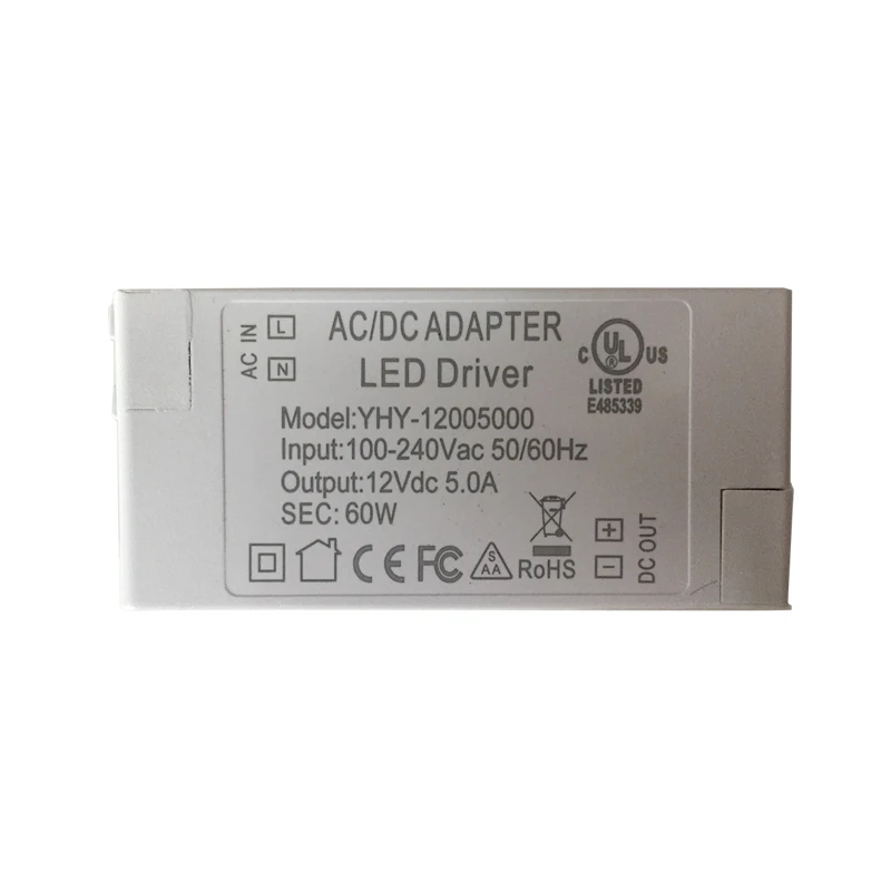 

100V-240V to 12V 5A 60W LED Driver AC DC Adapter CE UKCA Power Supply 60 Watt Lighting Transformer for LED Lamp Strip