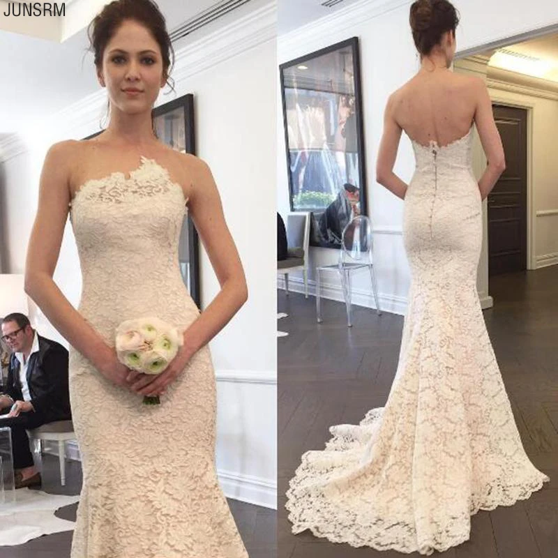 2020 Romantic Strapless Applique Lace Wedding Dresses Sleeveless Mermaid Wedding Dress With Sweep Train Sweetheart Wedding Gown
2020 Romantic Strapless Applique Lace Wedding Dresses Sleeveless Mermaid Wedding Dress With Sweep Train Sweetheart Wedding Gown
