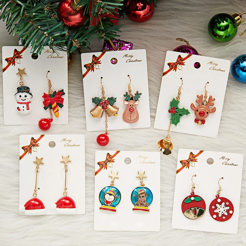 

Merry Christmas Elk Snowman Dangle Earring For Women Santa Claus Xmas Socks Tree Asymmetrical Earrings New Year Jewelry Gifts