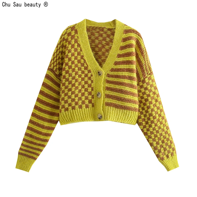 2021 Autumn New Korean Fashion Vintage Stitching Striped Plaid Jacquard Sweater Loose Casual Long-sleeve Short Cardigan Women
2021 Autumn New Korean Fashion Vintage Stitching Striped Plaid Jacquard Sweater Loose Casual Long-sleeve Short Cardigan Women