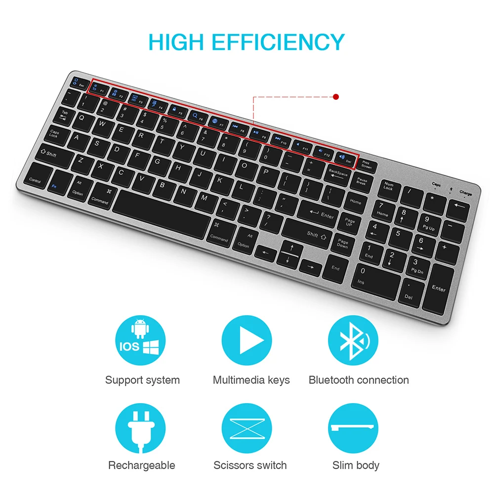 E19 Bluetooth Keyboard Rechargeable Portable Ultra-thin Full Size Design Wireless Keyboard for Laptop Desktop PC Tablet
E19 Bluetooth Keyboard Rechargeable Portable Ultra-thin Full Size Design Wireless Keyboard for Laptop Desktop PC Tablet