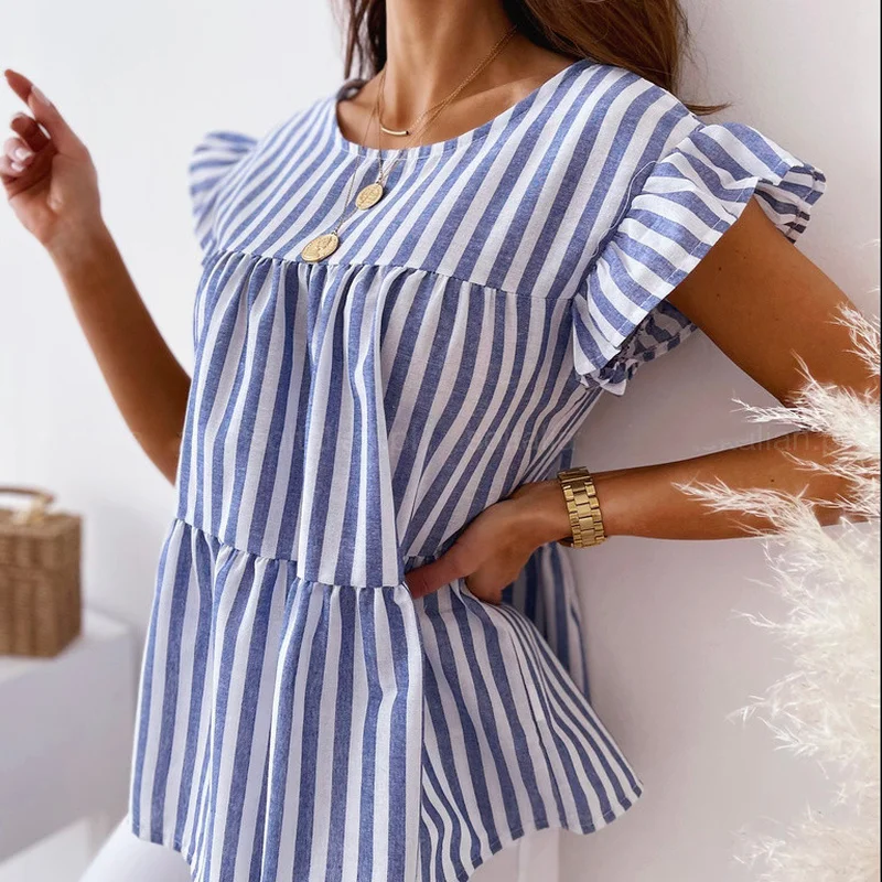 Blusas Mujer De Moda 2021 Verano Elegantes полосатая блуза Для женщин с круглым вырезом и оборками короткий рукав Повседневное Офисные женские туфли блузка ...
Blusas Mujer De Moda 2021 Verano Elegantes полосатая блуза Для женщин с круглым вырезом и оборками короткий рукав Повседневное Офисные женские туфли блузка ...