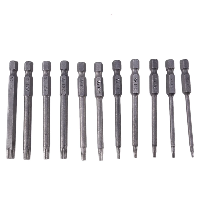 

Hot 11Pcs 75Mm Magnetic S2 Steel Screwdriver Bits Hex Torx Head T6/T7/T8/T9/T10/T15/T20/T25/T27/T30/T40