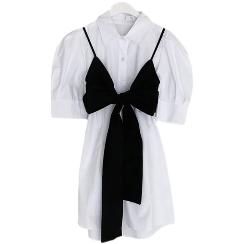 Fashion Summer Set Woman 2 Pieces Shirt Dress Short Sleeve Sexy Bow Strap Casual Design Korean Chic Clothing 2021
Fashion Summer Set Woman 2 Pieces Shirt Dress Short Sleeve Sexy Bow Strap Casual Design Korean Chic Clothing 2021