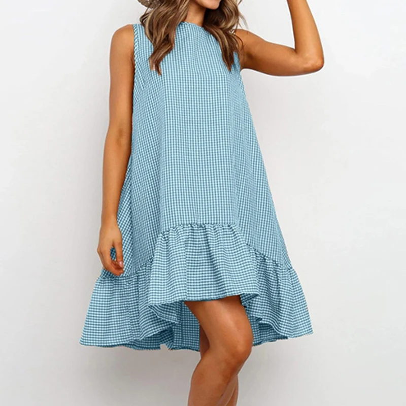 Women Summer Dress Plaid Sleeveless Beach Mini Casual Sundress Fashion O Neck Ruffle A-line Mini Dress Vestidos
Women Summer Dress Plaid Sleeveless Beach Mini Casual Sundress Fashion O Neck Ruffle A-line Mini Dress Vestidos