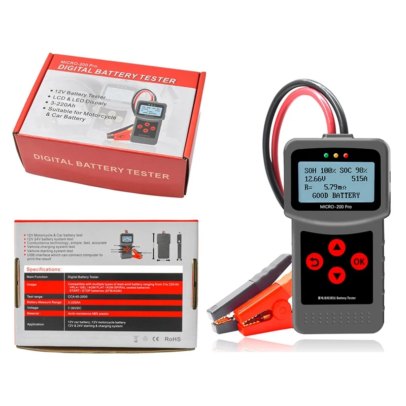 New Car Quick Cranking Charging Micro 200Pro 12V Car Battery Tester Motorcycle Battery Internal Resistance Life Diagnostic
New Car Quick Cranking Charging Micro 200Pro 12V Car Battery Tester Motorcycle Battery Internal Resistance Life Diagnostic