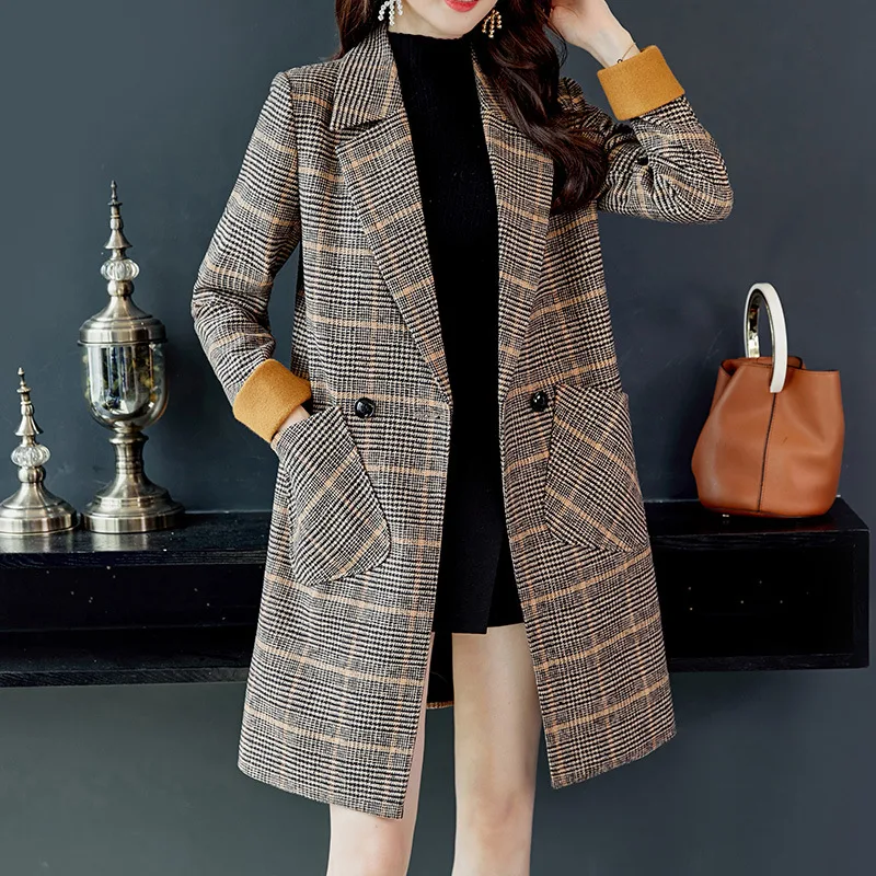 Autumn Winter Women Plaid Pockets Blends Office Work Long Coats Fashion Lady Slim Lapel Long Sleeve Woolen Coats
Autumn Winter Women Plaid Pockets Blends Office Work Long Coats Fashion Lady Slim Lapel Long Sleeve Woolen Coats