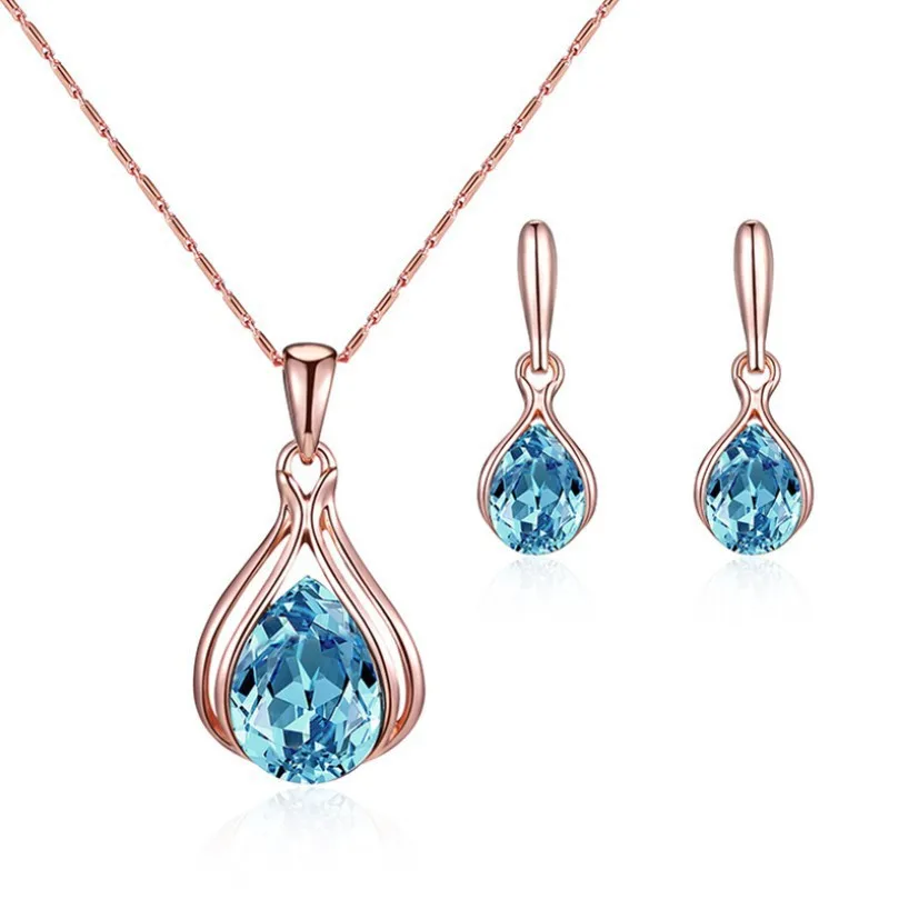 European and American Fashion Wedding Rose Gold Necklace Earring Set inlaid with Gem Jewelry Wedding Gift
European and American Fashion Wedding Rose Gold Necklace Earring Set inlaid with Gem Jewelry Wedding Gift