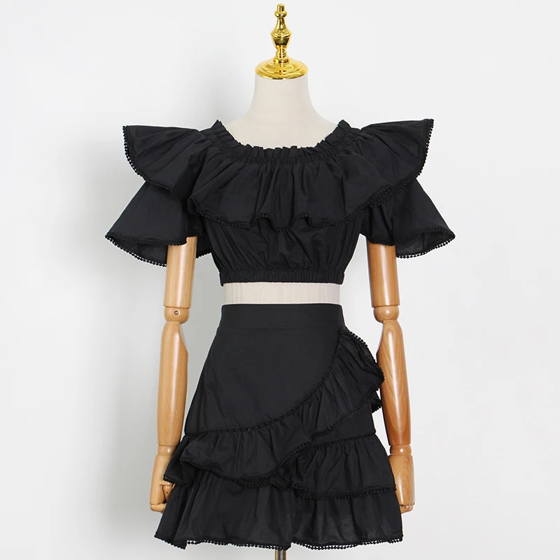 White Two Piece Sets Female Slash Neck Short Sleeve Tops Bodycon Skirts Female Fashion Patchwork Ruffle Set
White Two Piece Sets Female Slash Neck Short Sleeve Tops Bodycon Skirts Female Fashion Patchwork Ruffle Set