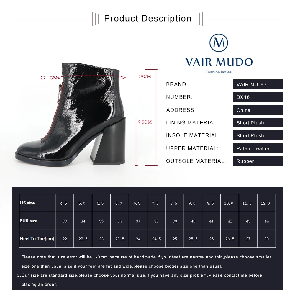 VAIR MUDO Autumn Winter Ankle Boots Fashion Women Shoes Patent Leather Short Plush and Wool Warm Boot high quality Lady DX16
VAIR MUDO Autumn Winter Ankle Boots Fashion Women Shoes Patent Leather Short Plush and Wool Warm Boot high quality Lady DX16