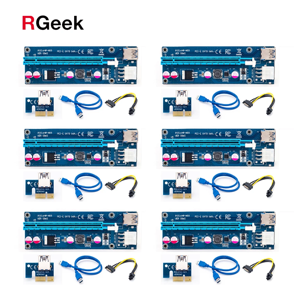 6 шт., Райзер-карта 006C PCIe PCI-E PCI Express, 1x до 16x, USB 3,0, кабель для передачи данных, адаптер SATA к 4-контактному IDE Molex, 6 контактов для майнинга биткоинов 
6 шт., Райзер-карта 006C PCIe PCI-E PCI Express, 1x до 16x, USB 3,0, кабель для передачи данных, адаптер SATA к 4-контактному IDE Molex, 6 контактов для майнинга биткоинов