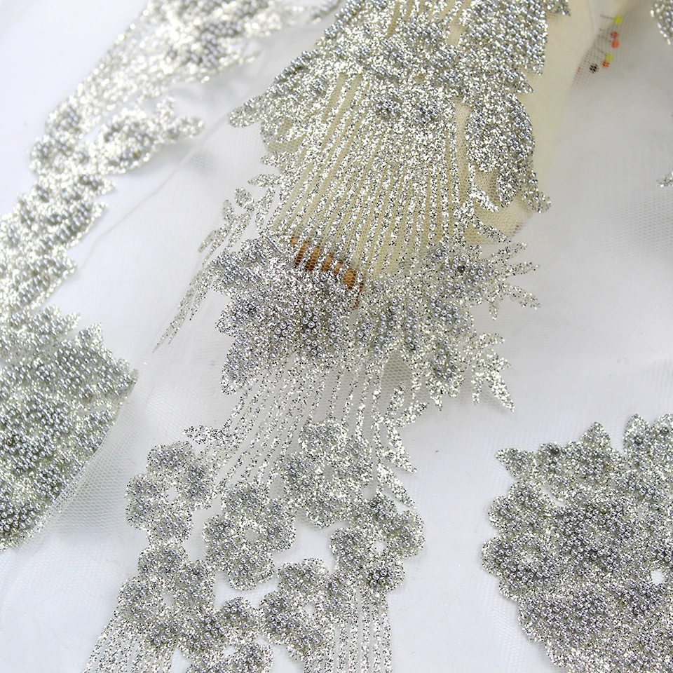 Silver Glitter Tulle Mesh African George Heavy Beaded Lace Fabric Shiny Floral Design Textiles for Sewing Swiss Nigerian Dresses
Silver Glitter Tulle Mesh African George Heavy Beaded Lace Fabric Shiny Floral Design Textiles for Sewing Swiss Nigerian Dresses