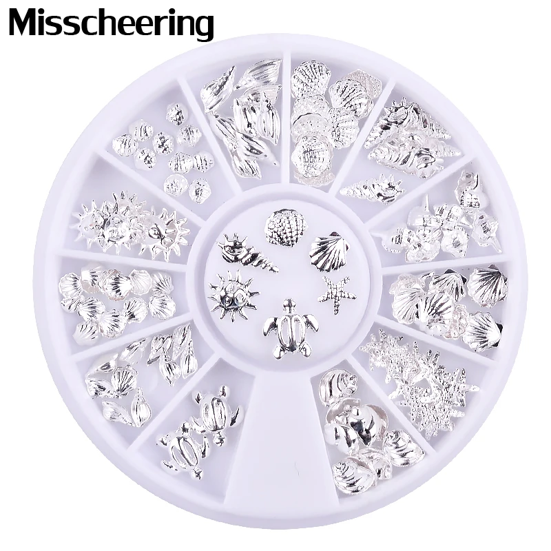 12 Girds Silver Metal Nail Studs Mixed Ocean Sea Shell Conch Starfish 3d Metallic Slice Flakes DIY Nail Art Decorations In Wheel
12 Girds Silver Metal Nail Studs Mixed Ocean Sea Shell Conch Starfish 3d Metallic Slice Flakes DIY Nail Art Decorations In Wheel