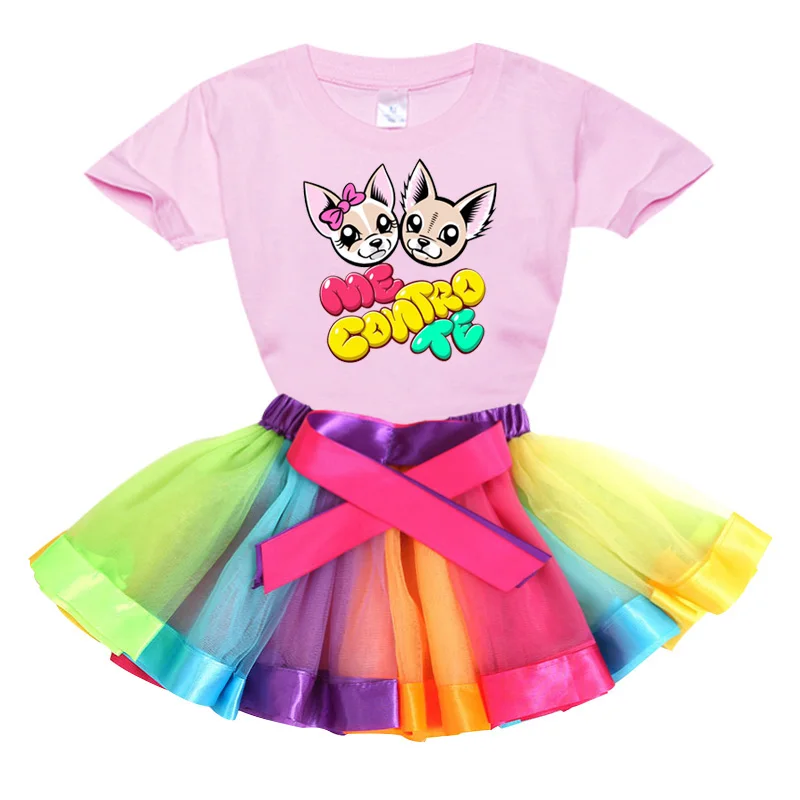 

girls set tutu dress me contro te 2020 Summer girl t shirts Rainbow tutu dress t shirt Kids toddler baby cute dress Princess