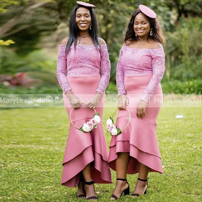 Gorgeous High Low Bridesmaid Dresses With Long Sleeves Fuchsia Pink Off Shoulder Mermaid Lace Wedding Party Dresses Vestidos
Gorgeous High Low Bridesmaid Dresses With Long Sleeves Fuchsia Pink Off Shoulder Mermaid Lace Wedding Party Dresses Vestidos