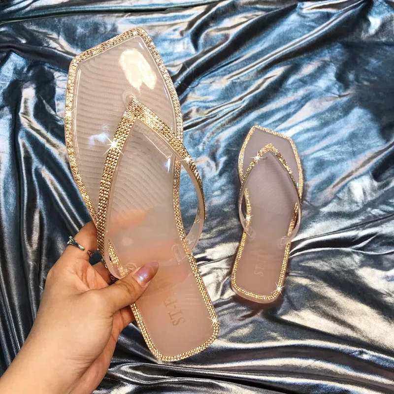 Women Sandals Sandaleas De Mujer Rhinestone Square Head Flat Bottom Crystal Jelly Flip-flops Fashion Beach Sandals Female
Women Sandals Sandaleas De Mujer Rhinestone Square Head Flat Bottom Crystal Jelly Flip-flops Fashion Beach Sandals Female