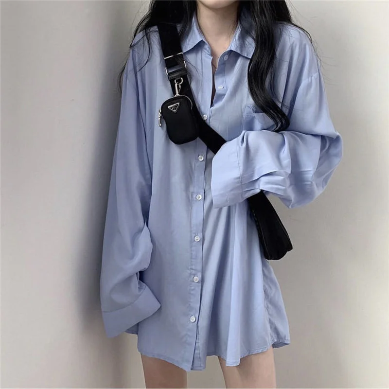 Womens Solid Shirts Single Breasted Elegance Thin Oversized Korean Casual New Fashion Loose Female Blouses BF Teens
Womens Solid Shirts Single Breasted Elegance Thin Oversized Korean Casual New Fashion Loose Female Blouses BF Teens